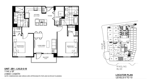Floor plan for 2 beds, 2 baths, 1130 sqft